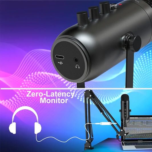 Haomuren StreamVoice Studio Mic – USB Condenser Microphone Set with Adjustable Boom Arm