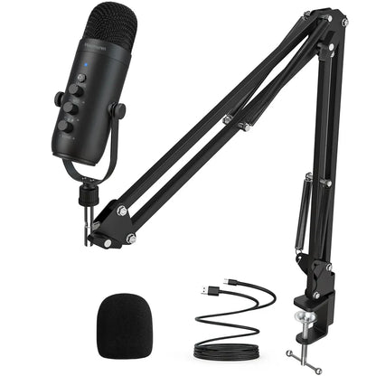 Haomuren StreamVoice Studio Mic – USB Condenser Microphone Set with Adjustable Boom Arm