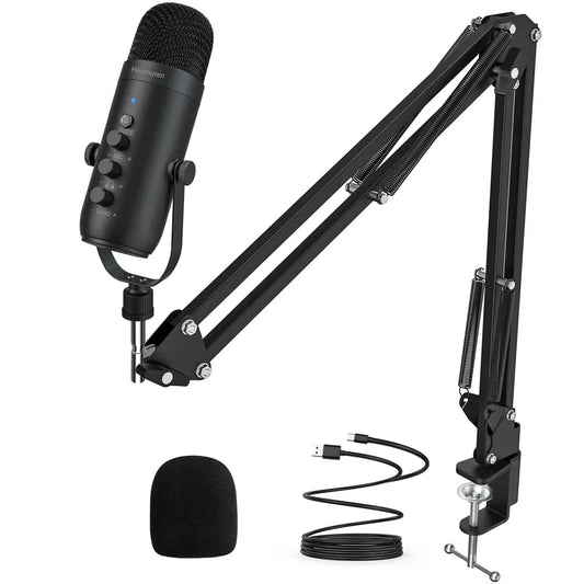 Haomuren StreamVoice Studio Mic – USB Condenser Microphone Set with Adjustable Boom Arm